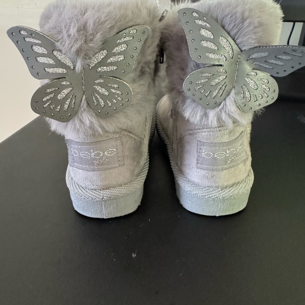 Bebe Silver Fur Boots with Butterfly Details